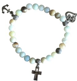 Ddames armband Amazoniet met Geloof, Hoop en Liefde bedels