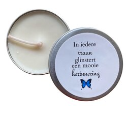 Kaars In Iedere Traan een Mooie Herinnering in Blik met Vlinder