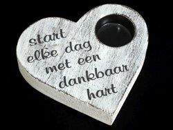 Waxinelichthouder Dankbaar Hart - Hout