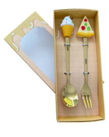 Luxe goudkleurige bestekset met taartpunt en cupcake ornamenten