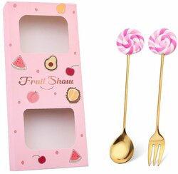 Luxe goudkleurige bestekset met vrolijke lollie ornamenten in doos