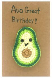 Handgemaakte kaart Avo great birthday met gehaakte avocado
