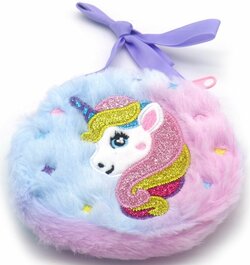 Portemonnee Eenhoorn - Pluche multi color met paars lint en glitters