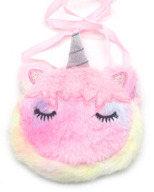 Pluche Eenhoorn Portemonnee Multi Color met Rits en Schouderlint