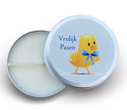 Handgegoten kaars koolzaadwas - Vrolijk Pasen met eendenkuiken