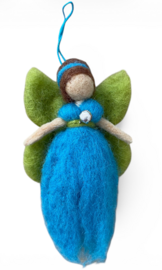 Elfje beschermengel van wol handgemaakt in blauw en groen