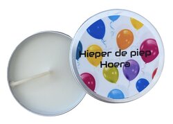 Verjaardagskaars in Blik - Hieper De Piep Hoera