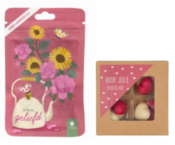 Complimenten thee - Je bent geliefd en Chocolade hartjes 