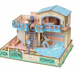 3D Houten constructieset Eiland Villa - DIY Bouwpakket zonder lijm