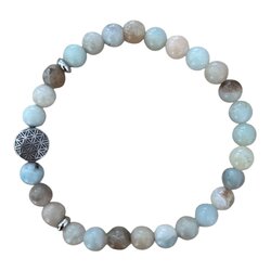 Dames armband Amazoniet met RVS Flower of Live kraal