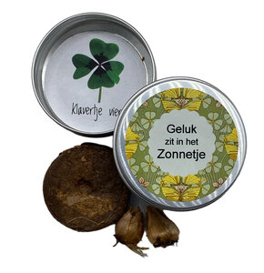 Zaden blikje Geluk zit in het zonnetje Zaden blikje Geluk zit in het zonnetje