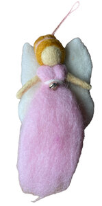 Elfje beschermengel van wol handgemaakt in lichtroze en wit