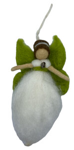 Elfje beschermengel van wol handgemaakt in wit en groen