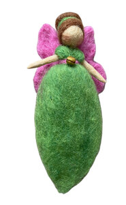 Handgemaakte beschermengel van wol elfje groen roze - spiritueel cadeau