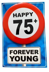 Kaart met button - Happy 75+ Kaart met button - Happy 75+