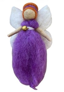 Fairtrade elfje van wol handgemaakte beschermengel in paars en wit
