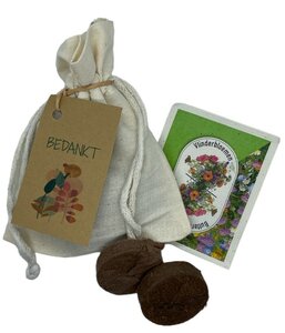 Zakje met vlinderbloemzaad en kaartje - Bedankt 