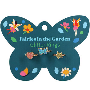 Set van drie goudkleurige verstelbare kinderringetjes met schitterende glitters