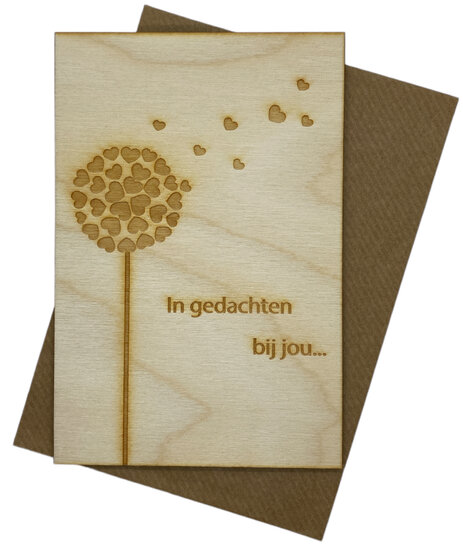 Wenskaart (van hout) In gedachten bij jou... Wenskaart (van hout) In gedachten bij jou...