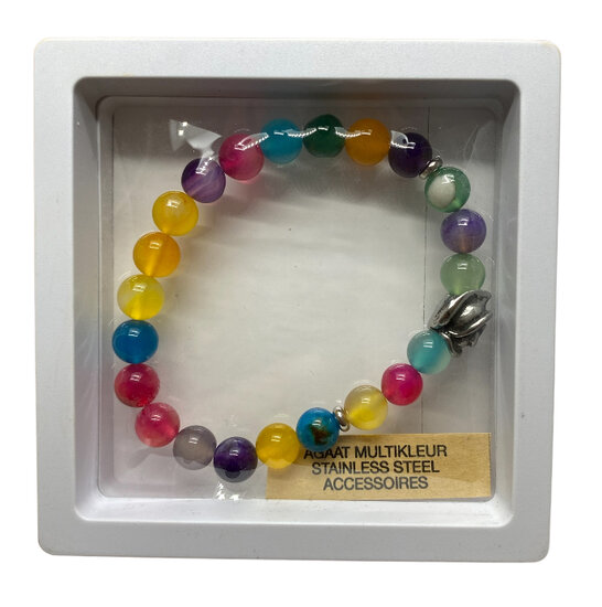 Dames armband Agaat Chakra met RVS rooskraal Dames armband Agaat Chakra met RVS rooskraal