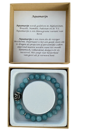 Dames armband Aquamarijn met Roos kraal