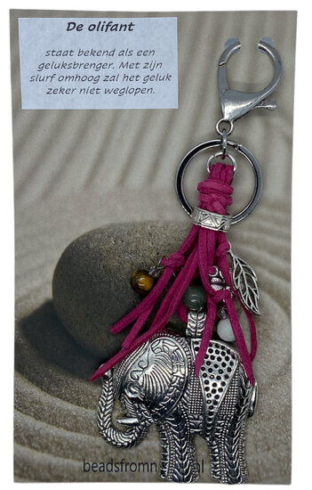 Olifant sleutel/tashanger fuchsia