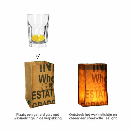 Theelichtje met zakjes thee - Fijne Kerst